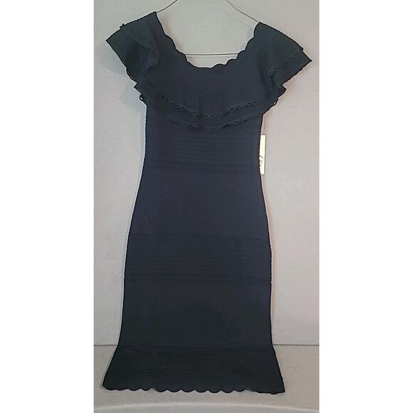 Eliza J Black Double Ruffle Scallop Ribbed Sheath Dress – Size Small NWT - Picture 2 of 9